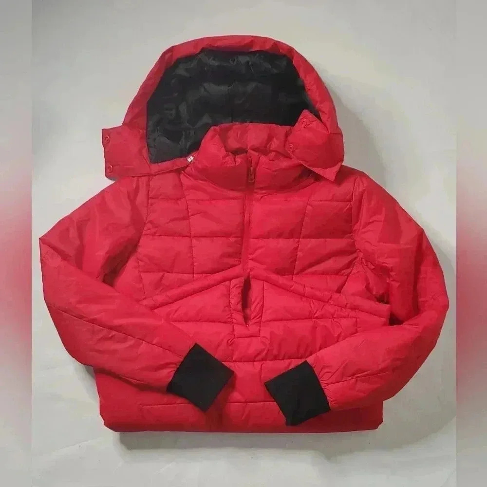 Swiss-Tech Puffer Down Jacket/Coat Red Full Zip Hooded Sz Small Packable